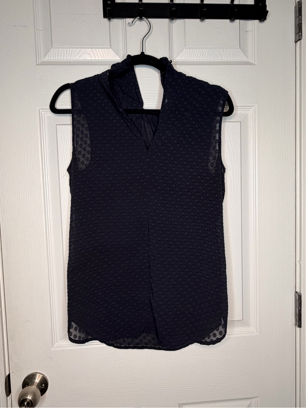 H&M Navy Blue Clip Dot Blouse Sleeveless V-Neck Tie Back Tank Top